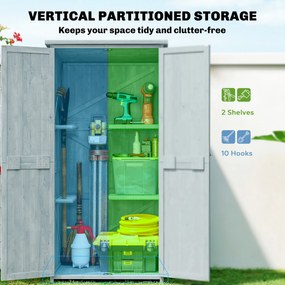 Outsunny Szafka ogrodowa z drewna odporna na warunki atmosferyczne, domek na narzędzia z podwójnymi drzwiami, magnetycznym zamknięciem, na taras, 85 x 54 x 170 cm, szary | Aosom PL