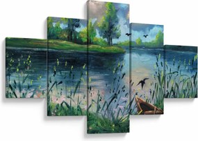Obraz - Obraz olejny, Wczesny letni wieczór nad jeziorem (125x70 cm)