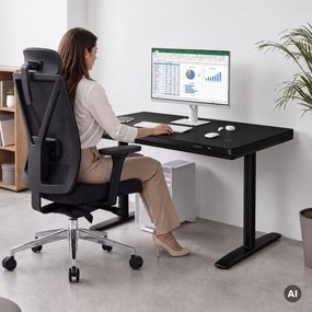 Biurko elektryczne sit-stand z szufladą i ładowarką bezprzewodową Qi czarne, 1200 mm: ELLIS