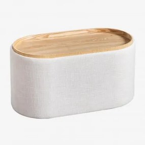 Owalny Stolik Kawowy 75x40 Cm Z Tacą I Tapicerowanym Schowkiem Berkeleni Len Kremowy Beż - Sklum
