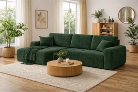 Narożnik w kształcie L z funkcją spania i pojemnikiem Ivo XL, tkanina sztruksowa Poso, Zielony, Lewy