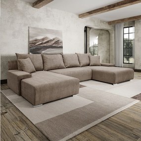 Narożnik, Sofa w kształcie U, tkanina sztruksowa Poso, Jasnobrązowy, Livorno U