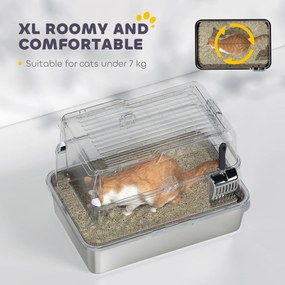 PawHut Kuweta dla Kotów, Stal Nierdzewna, XL Wnętrze, z Łopatką, Jasnoszary