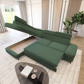 Masseno Narożnik AVISE z funkcją spania i pojemnikiem na pościel Narozniki L, Rozkładana sofa - Zielony, QUELLE 37