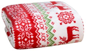Biały świąteczny koc z mikropluszu CHRISTMAS JOY Rozmiar: 200 x 220 cm