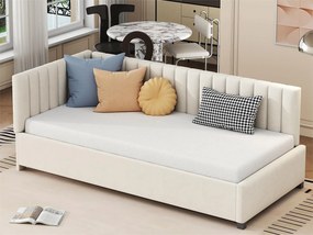 Łóżko tapicerowane 90x200 cm - tkanina welurowa - z stelażem na listwy - Beżowe