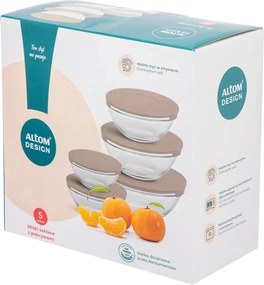 Altom Zestaw szklanych misek z pokrywką, beżowy, 5 szt.