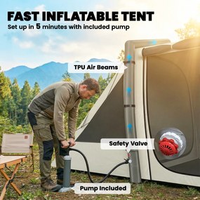 Outsunny Namiot pneumatyczny 4-osobowy, szybki montaż, outdoorowy namiot na camping z 2 sypialniami i przedsionkiem | Aosom PL