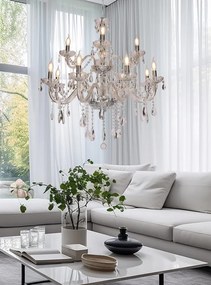 Cristallo 12 Chrom - żyrandol świecznikowy srebrny kryształowy, kolor srebrny, styl klasyczny, glamour, pałacowy