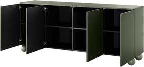 Komoda Sonatia II 200 cm czterodrzwiowa - oliwka / nogi kule