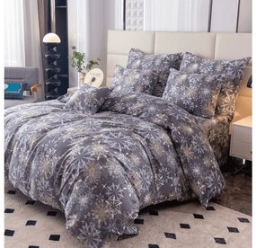 PrzytulneMieszkanie.pl PrzytulneMieszkanie.pl PrzytulneMieszkanie.pl Zestaw 2szt. pościeli z mikrofibry SNOWFLAKE niebiesko-szare + prześcieradło Jersey 180x200cm białe, podwójne łóżko