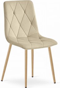 Krzesło Valora TYRA, jasnobeżowe, aksamitne, nogi w kolorze drewna