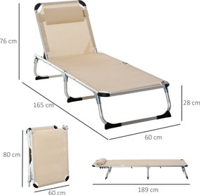 Outsunny Składany leżak beżowy, 170 x 60 x 76 cm