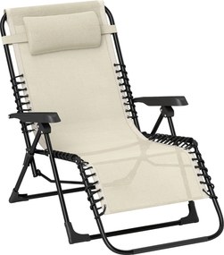Outsunny Składany leżak ogrodowy z poduszką, regulacja oparcia na 5 poziomów do 120 kg Beżowy