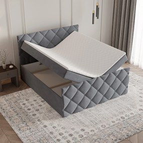 Masseno Łóżko kontynentalne ROVARI z pojemnikiem na pościel 160x200 cm - Szary, KRONOS 15