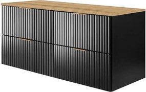 Szafka pod umywalkę, Czarny / Dąb Craft + złoty uchwyt, 120 ( 2 x 60) x 57 x 46 cm + Blat