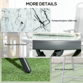 Outsunny Składany stolik pomocniczy, zewnętrzny składany stolik z blatem z hartowanego szkła, do tarasu, 45 x 45 x 50 cm, Biały