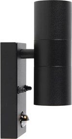 Lampa ścienna zewnętrzna czarna 2-światłowa z czujnikiem ruchu IP44 - Duo