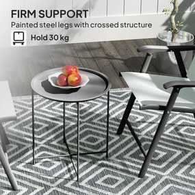 Stolik Ogrodowy Outsunny, Okrągły Stolik Pomocniczy na Zewnątrz z Wyjmowaną Tacką, Składane Nogi, Stolik na Taras, Czarny