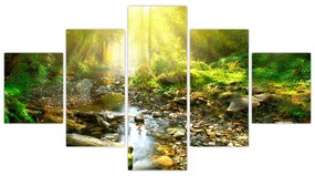Obraz rzeki w zielonym lesie (125x70 cm)