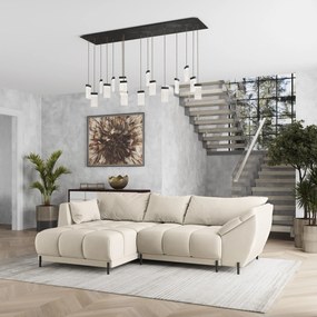 Masseno Narożnik VESTANO z funkcją spania i pojemnikiem na pościel Narozniki L, Rozkładana sofa - Kremowy, MATT VELVET 06