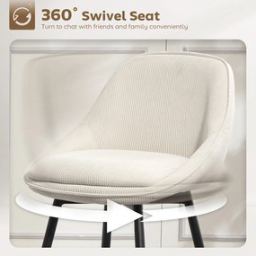 HOMCOM Zestaw 2 Hokerów ze Sztruksowym Wykończeniem i Stalowymi Nóżkami, Krzesła Tapicerowane do Kuchennej Wyspy, Jadalni, Kremowe | Aosom PL