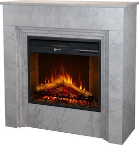 Kominek elektryczny BELLINI, kominek stojący z drewna imitującego biały marmur, wyprodukowany we Włoszech, dł. 96 x gł. 35 x wys. 96