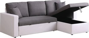 Kanapa narożna rozkładana "Alain" ze skrzynią na pościel - 221 x 145 x 85 cm - 3 miejsca - Szaro-biała