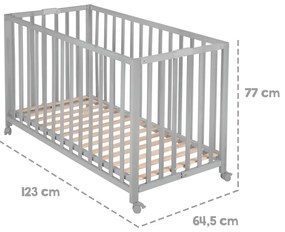 Szare łóżeczko na kółkach 60x120 cm Fold up – Roba