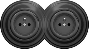 Kliklap - Podwójne retro gniazdko domowe z ramką 230 V antracyt