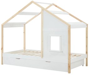 Łóżko domek 90 x 190 cm z szufladą - Sosna i MDF - Kolor: Biały i naturalny - RINELYA