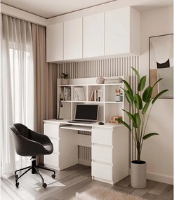 Zestaw Biurko KUBA+ Nadstawka | Białe | 130x51x146 cm | Do pracy, Nauki