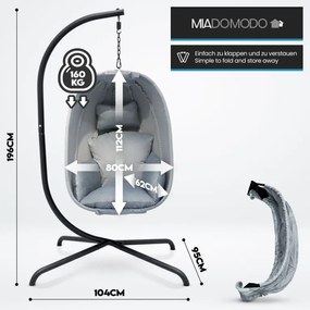 Fotel bujany podwieszany MIADOMODO szary, nośność 160 kg
