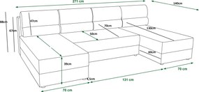Rozkładana sofa narożna w kształcie U LIVARO 305x140 cm, kremowa