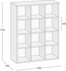 Regał FRAME, dolny, 3 kolumny, 1735 x 1299 x 450 mm, dąb naturalny