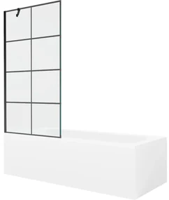Mexen Vega wanna prostokątna 160 x 70 cm z obudową i parawanem 1-skrzydłowym 90 cm, czarny wzór - 550116070X9509007077