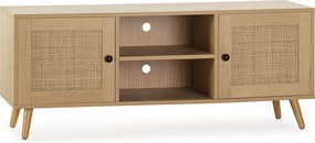 Kolumna TV Bella 2-drzwiowa w kolorze dębu z wikliną naturalną.
