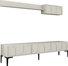 Stylowa szafka RTV z półką ścienną – szerokość 180 cm – kremowo-czarna – płyta wiórowa pokryta melaminą