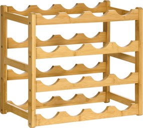 HOMCOM Regał na wino z bambusa 16 butelek 4 półki Naturalny Stylowy przechowywanie wina | Aosom PL