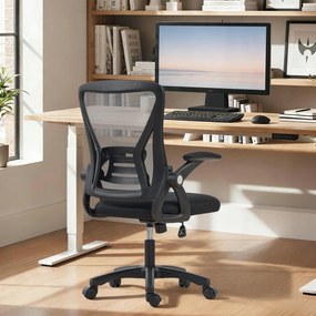 HOMCOM Fotel biurowy Ergonomiczny regulowany fotel biurkowy z podnoszonymi podłokietnikami, podparciem lędźwiowym, czarny | Aosom PL