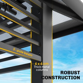 Outsunny Pawilon ogrodowy ok. 3,6x3m aluminiowy pawilon z 6 mm poliwęglanowym dwuwarstwowym dachem moskitierą 4 bocznymi panelami ciemnoszary | Aosom PL