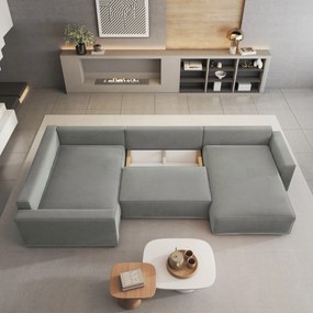 Masseno Narożnik VELAMI z funkcją spania i pojemnikiem na pościel Narozniki U, Rozkładana sofa - Jasnoszary, MONOLITH 84