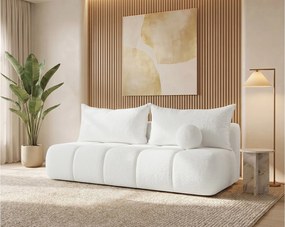 BESILIO Obła kanapa rozkładana Glomi - tkanina boucle, sofa z funkcją spania- Biały