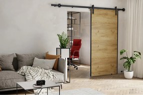 Emporius Drzwi przesuwne 100 cm Ares - drzwi naścienne z systemem regulowanym oraz samodomykaczem - Dąb craft złoty