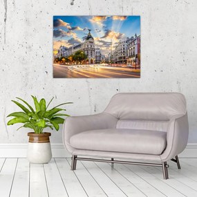 Obraz na szkle - Calle Gran Vía, Madryt, Hiszpania (70x50 cm)
