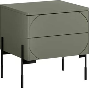Szafka nocna z dwoma szufladami Sonatia na metalowych nogach 45 cm - oliwka