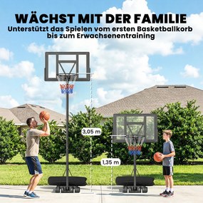 SPORTNOW Kosz do koszykówki na zewnątrz 135-305 cm szybko regulowany stojak z nietłukącą się tablicą 110x70 cm 2 kółka | Aosom PL