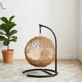 PawHut Łóżko dla kota z rattanu, jaskinia z poduszką do prania i piłeczką, dla kotów do 10 kg, 45 x 41 x 75 cm, jasnobrązowy | Aosom PL