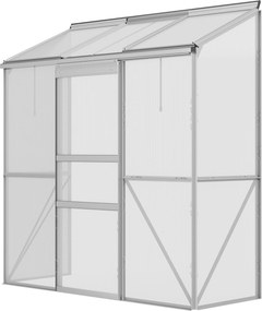 Outsunny Szklarnia przylegająca, Drzwi przesuwne, Otwierane okna dachowe, Poliwęglan+Aluminium, Kolor: Srebrny, 192 x 68 x 196 cm
