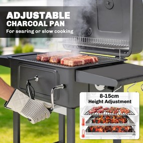 Outsunny Grill węglowy BBQ Smoker z pokrywą, termometrem, regulowaną wysokością węgla, kominem, rusztem, boczną półką i tacką na popiół | Aosom PL
